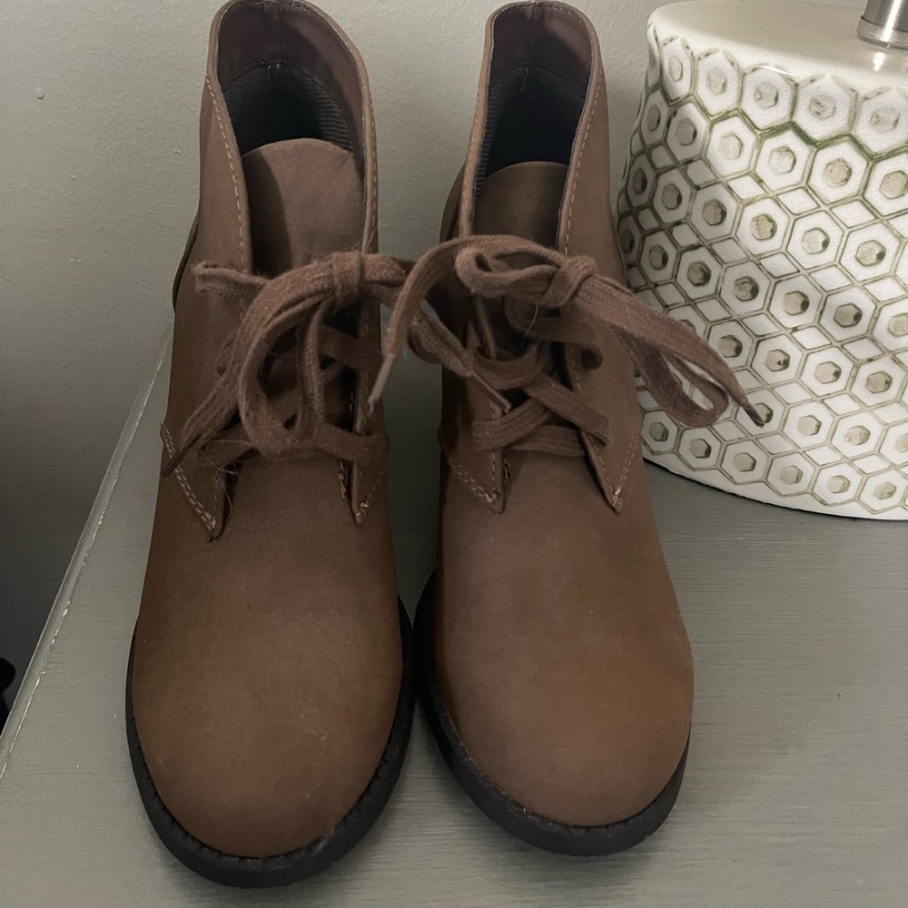 Brown Faux Leather Heeled Booties - Picture 3 of 6